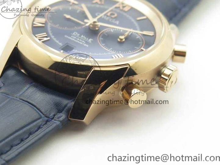 1230 QuickDry De Ville Chronograph RG OMF 1:1 Best Edition Blue Dial On Blue Leather Strap A 8107